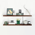 Dark brown floating shelves set of 2, wall-mounted planks with hidden brackets
