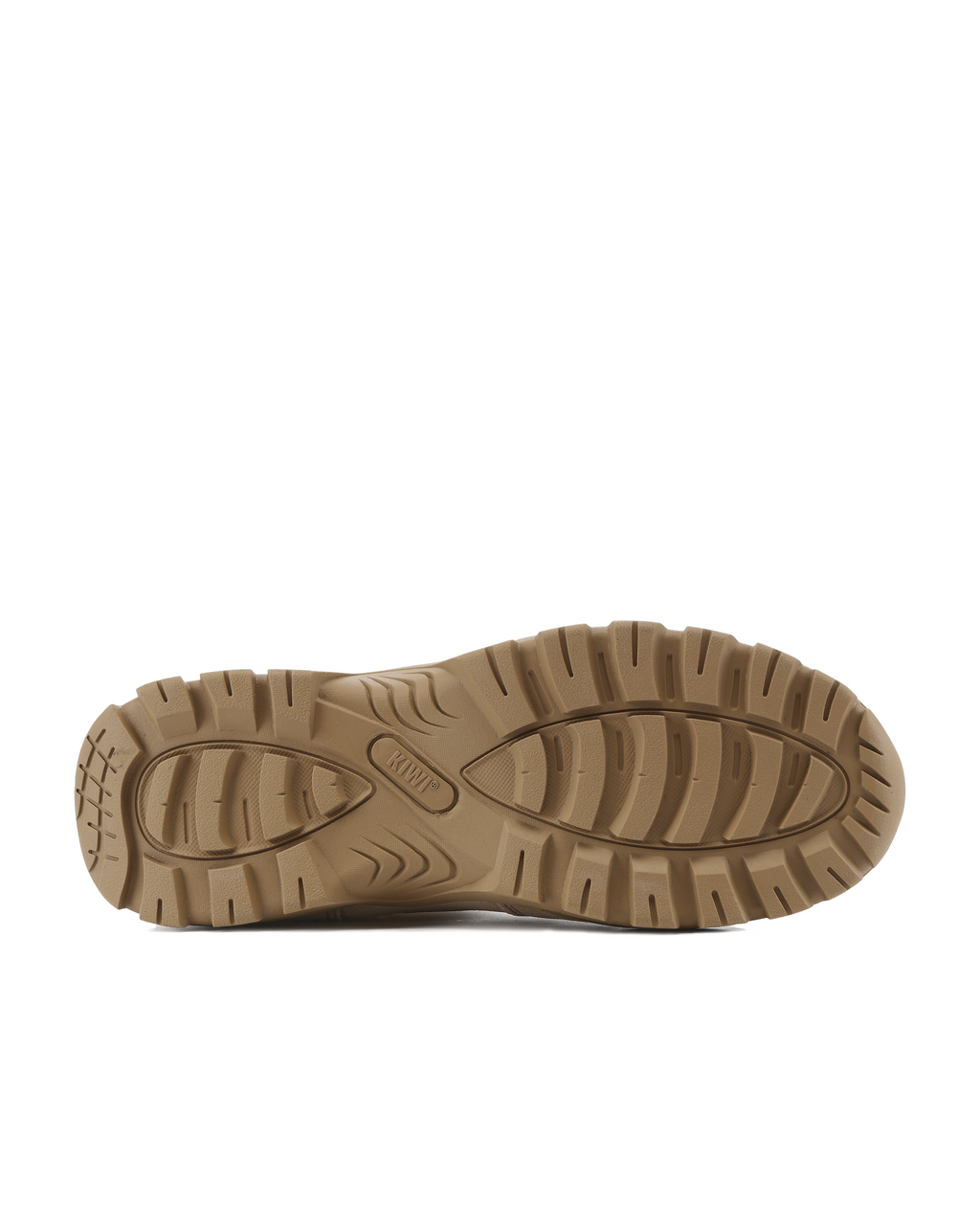 Kiwi sand suede tactical boot outsole tread, rugged traction pattern