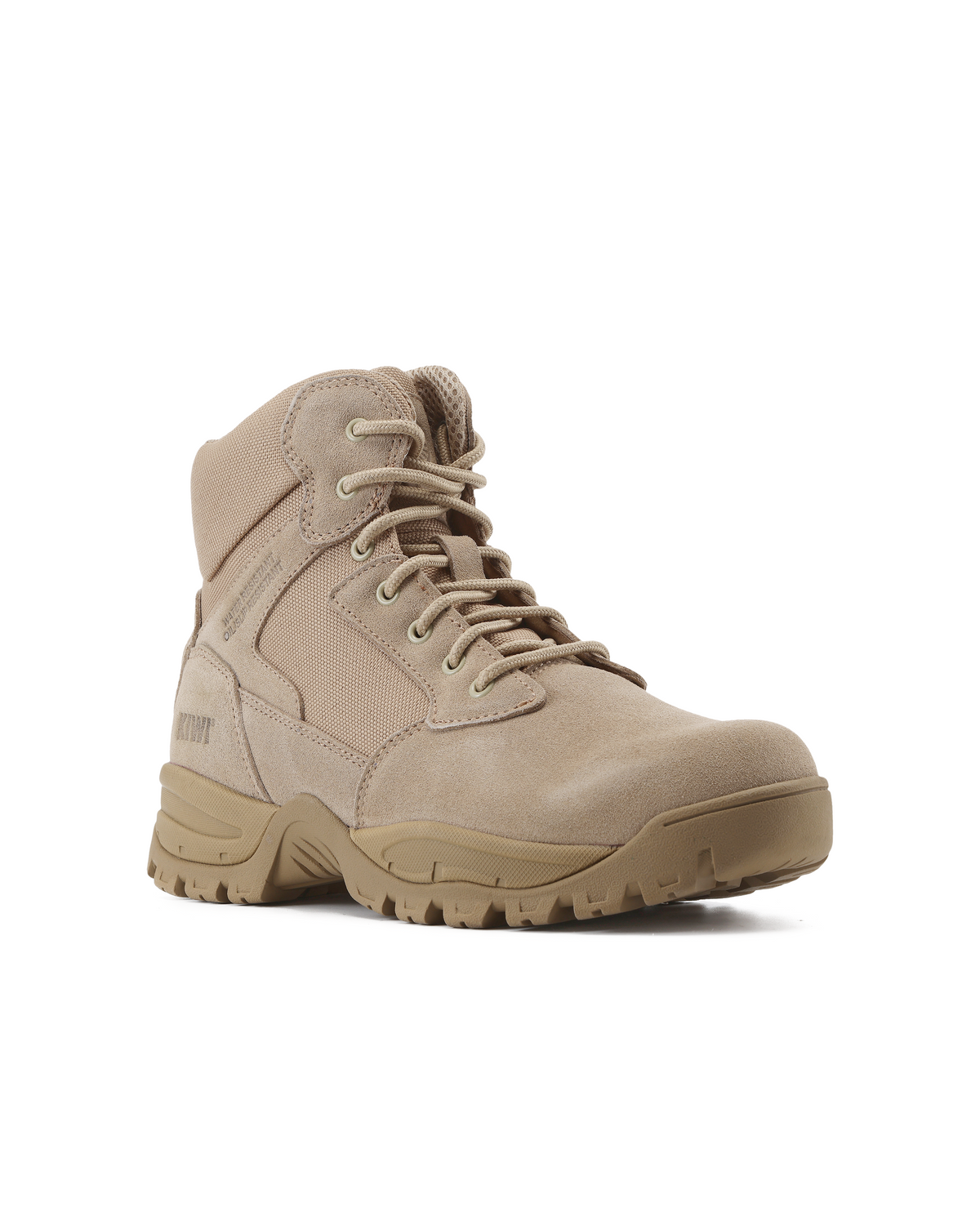Kiwi sand suede mid-cut tactical boot, lace-up with padded tongue