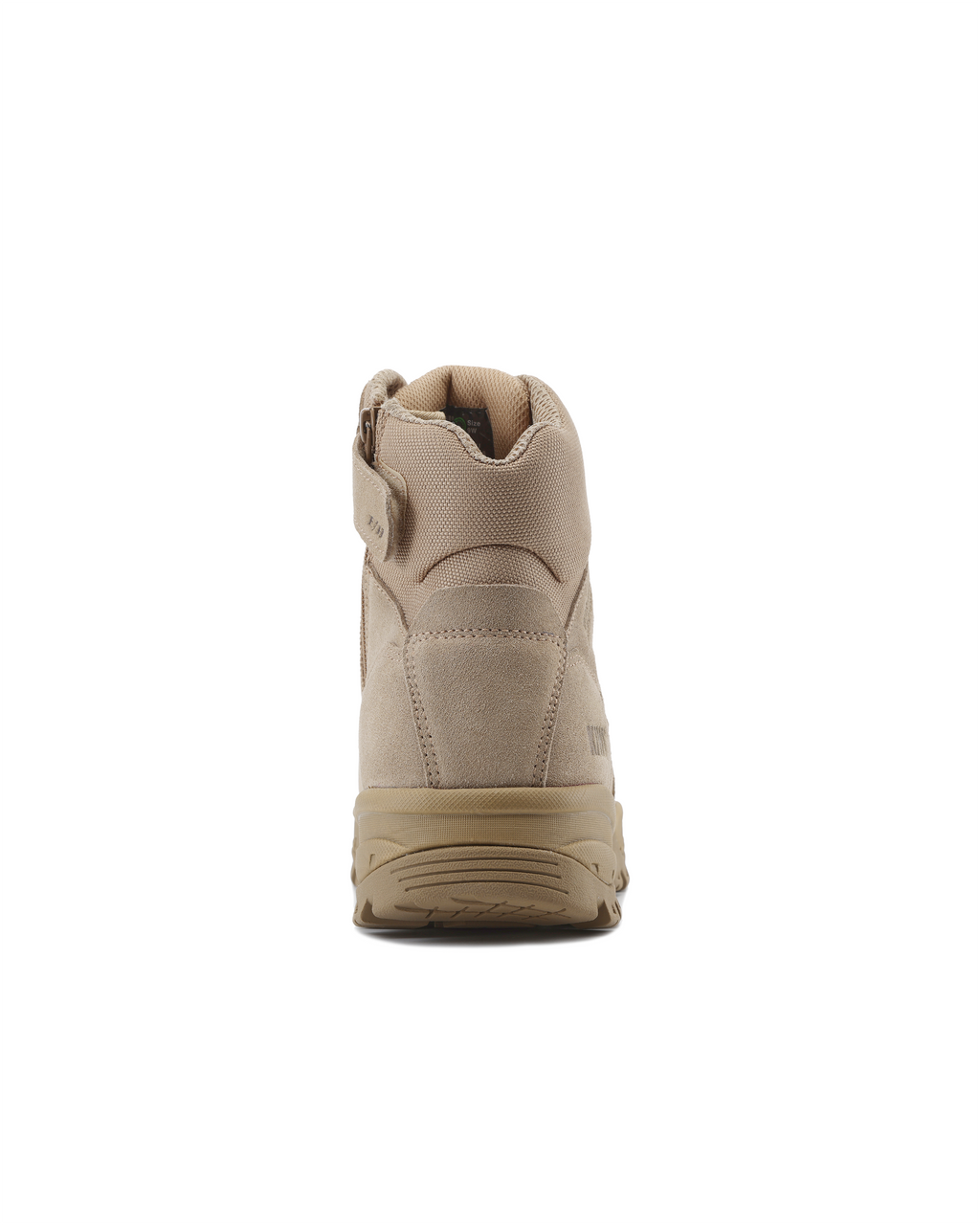 Kiwi sand suede mid-cut tactical boot, heel with back pull tab
