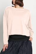 Blush pink boxy long-sleeve crewneck T-shirt, relaxed fit