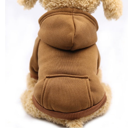 Brown teddy-lined dog hoodie sweater with hood and front pocket