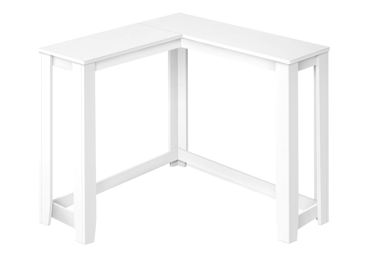White corner accent console table with open corner and four straight legs