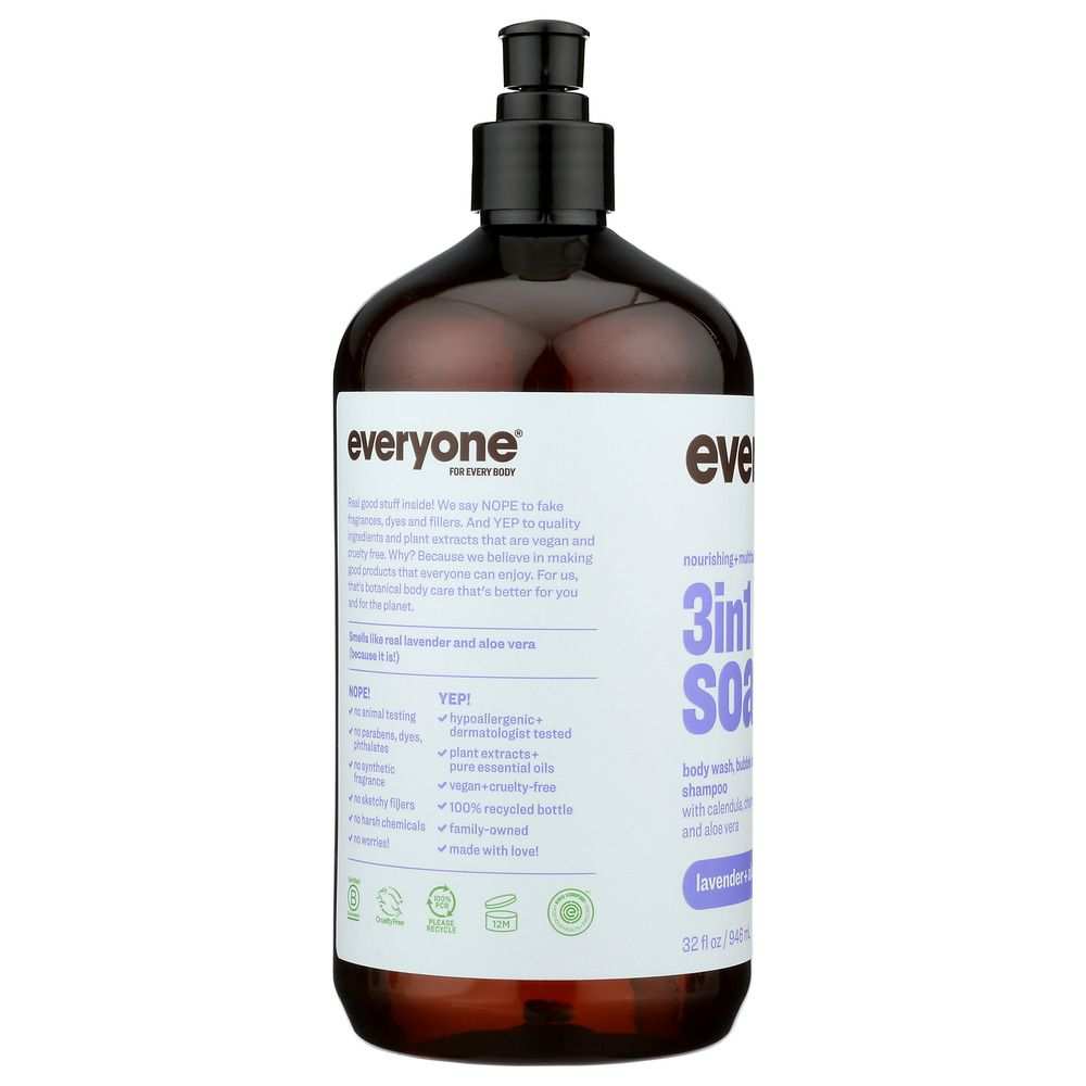 Amber pump soap bottle back label with ingredients, directions, and product details