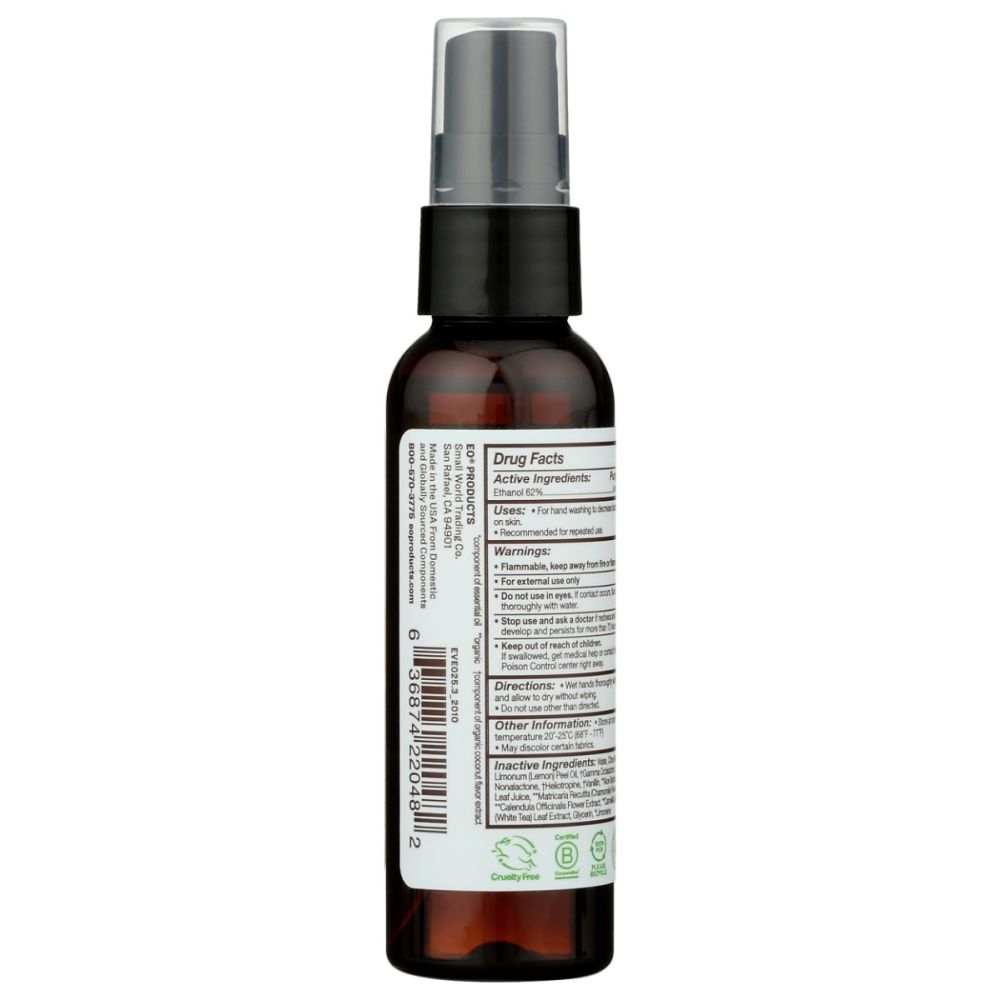 EVERYONE hand sanitizer spray bottle with drug facts label, 2 oz