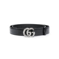 Gucci black leather belt with large silver GG buckle