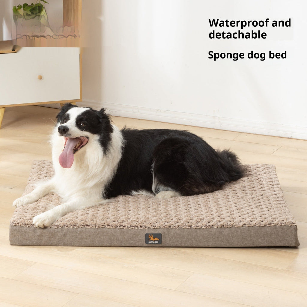 Four-season warm dog bed mat with textured cream top and gray base
