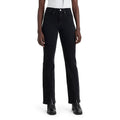 Black straight-leg jeans, button fly, five-pocket styling