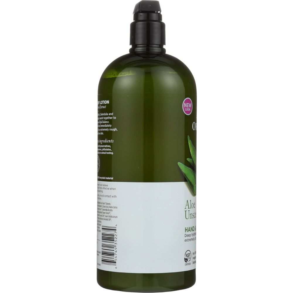 AVALON ORGANICS aloe unscented hand & body lotion back, green pump bottle