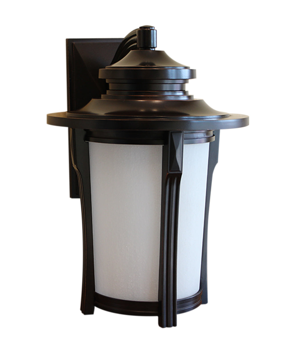 Large outdoor wall lantern with dark bronze frame and frosted glass cylinder