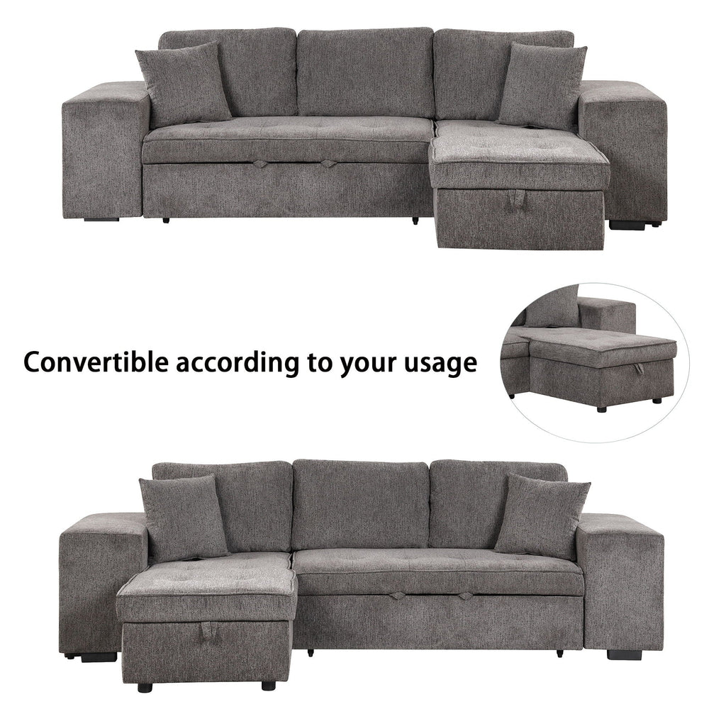 Dark gray convertible sleeper sectional sofa set with reversible seating and pull-out bed