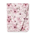 Pink watercolor floral baby stroller blanket, bamboo knit, folded with matching edges