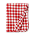 Red-and-white picnic plaid stroller blanket, soft bamboo weave with folded corner