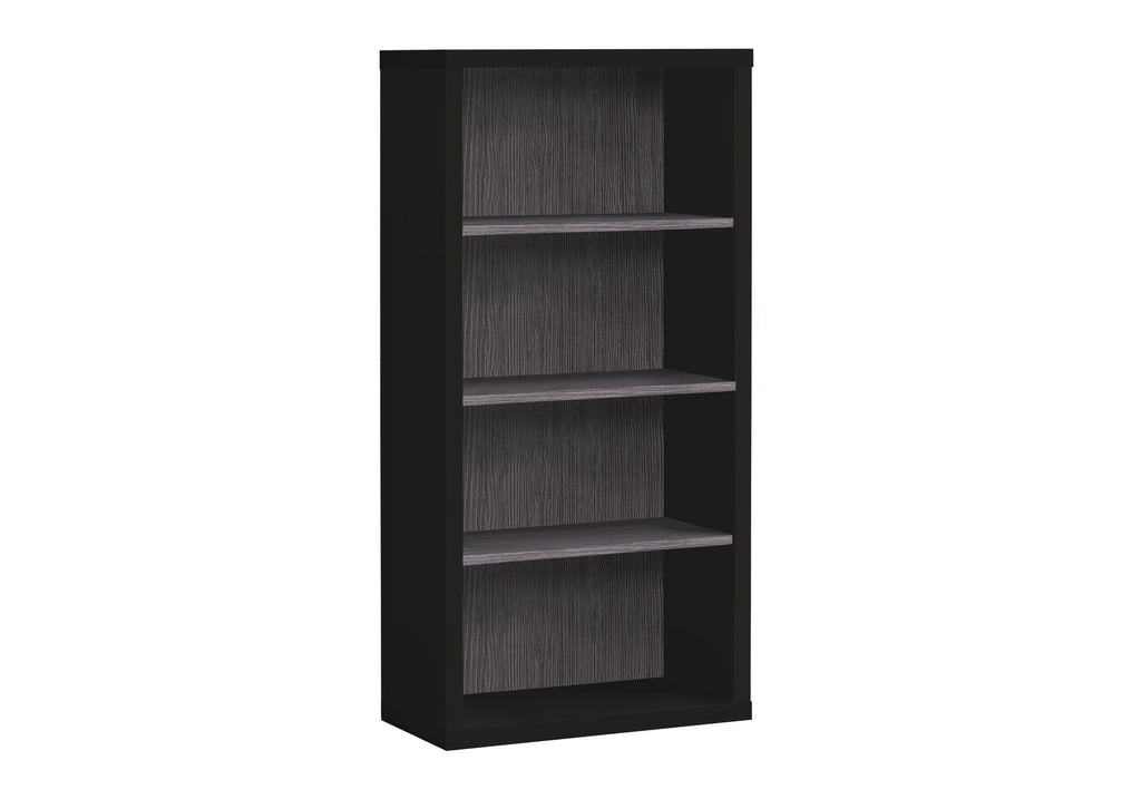 5-tier black bookshelf with open shelves and flat side panels