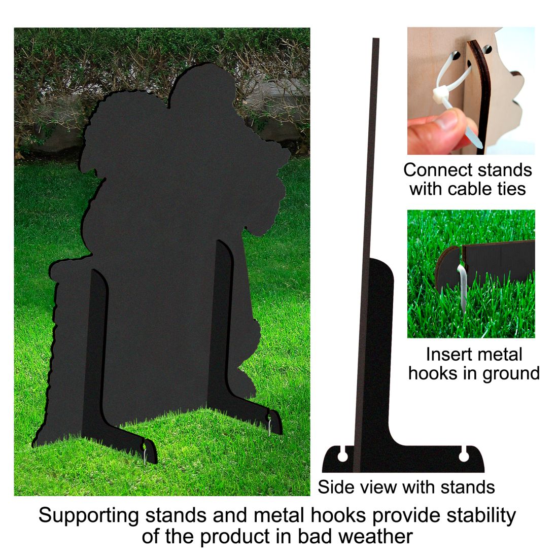 Black angel yard decor silhouette with side stand and metal ground hooks