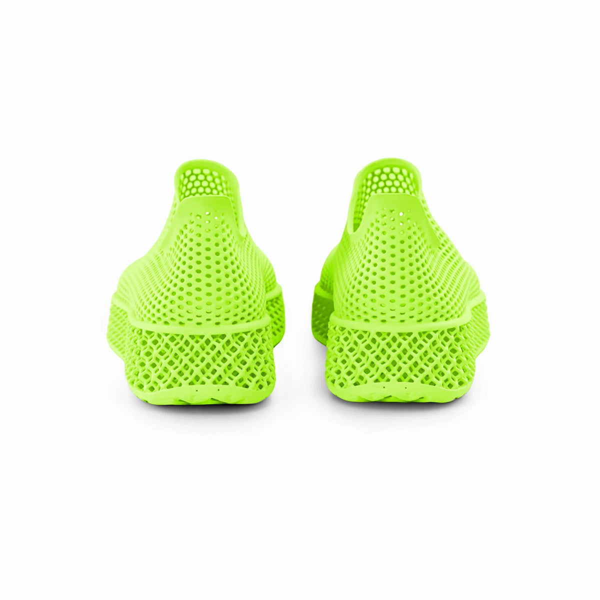 Neon green 3D-printed casual sneakers rear view with perforated heel panel