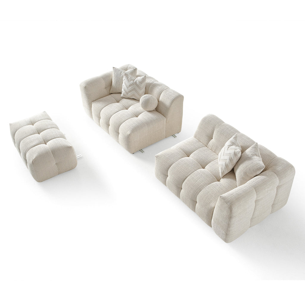 Tufted modular sectional sofa shown from above, with detachable chaise pieces