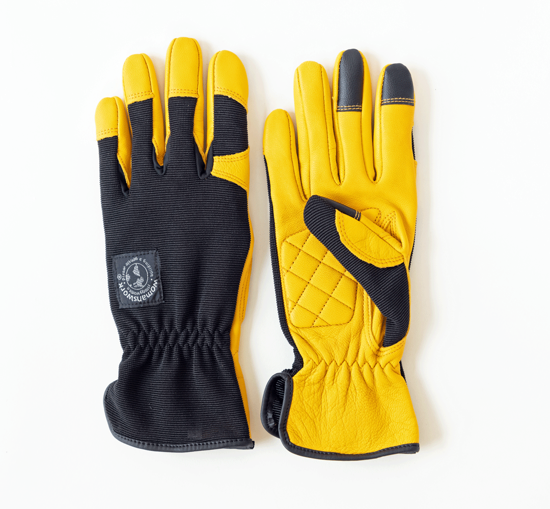 Work & garden gloves with yellow palms and black back, snug fit cuffs