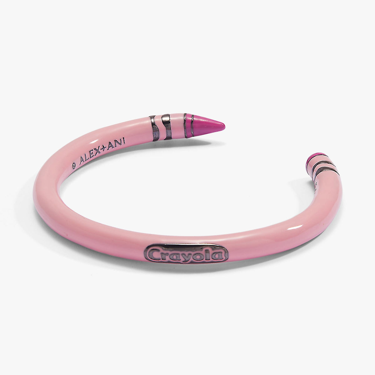 Pink crayon-style cuff bracelet with purple striped end caps