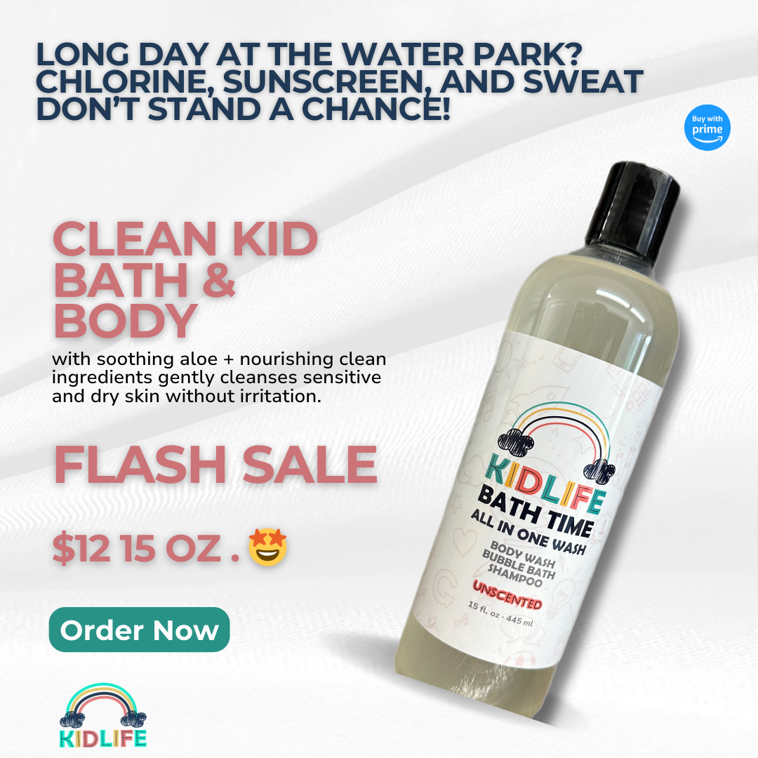 Kids 3-in-1 bath time body wash bottle with black cap