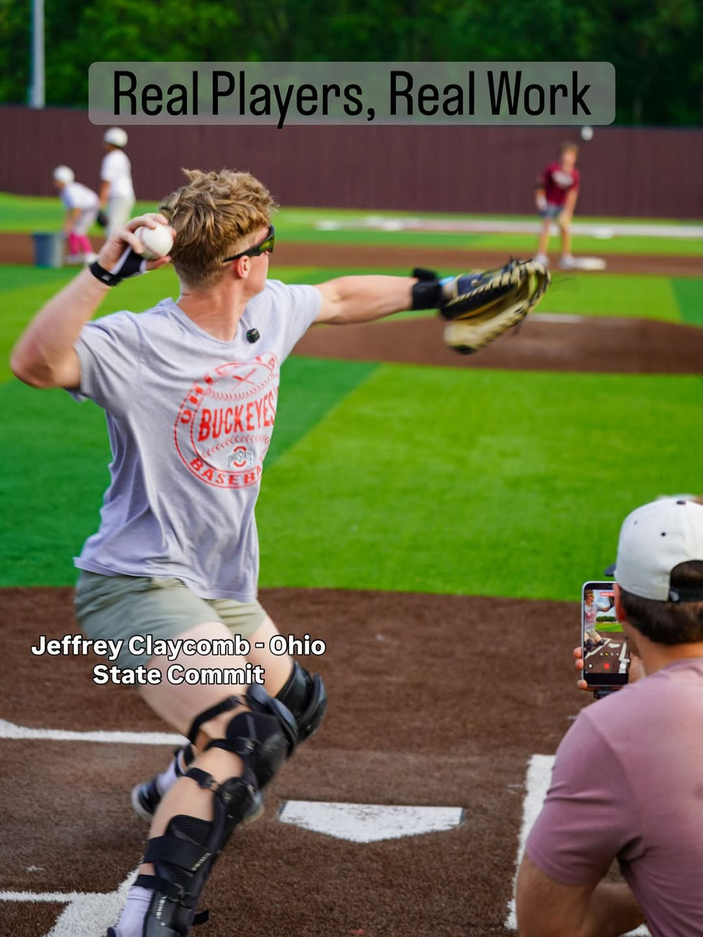 Baseball spin-grip training glove throwing a baseball during practice
