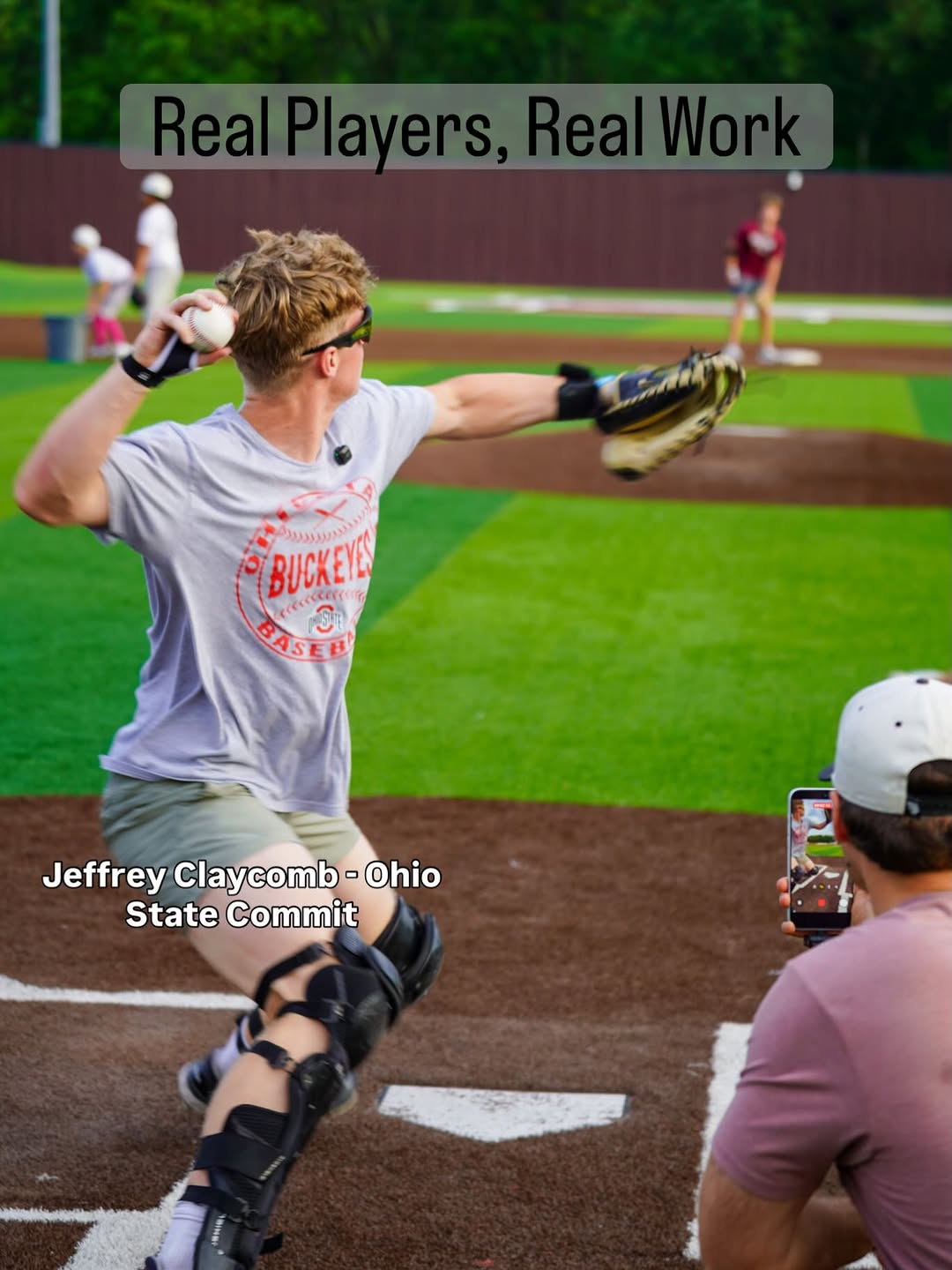 Baseball spin-grip training glove throwing a baseball during practice
