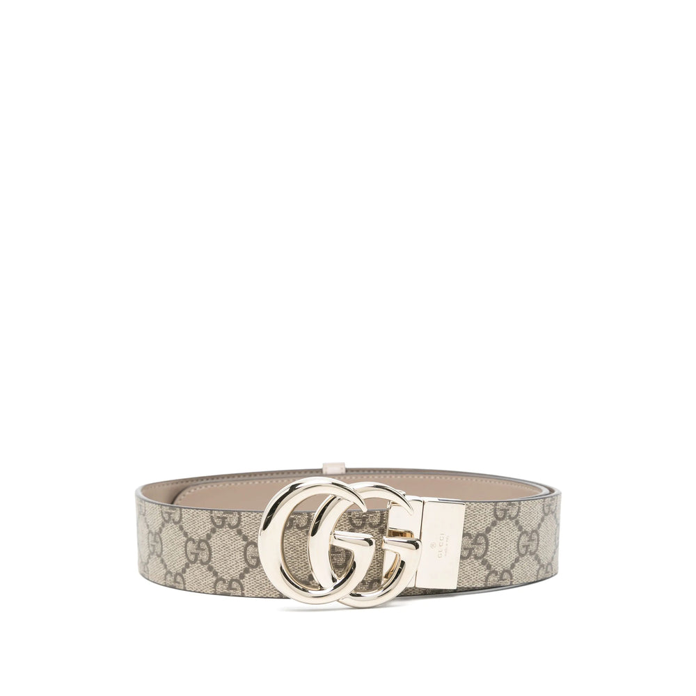Gucci women's cream GG belt with polished silver double-G buckle