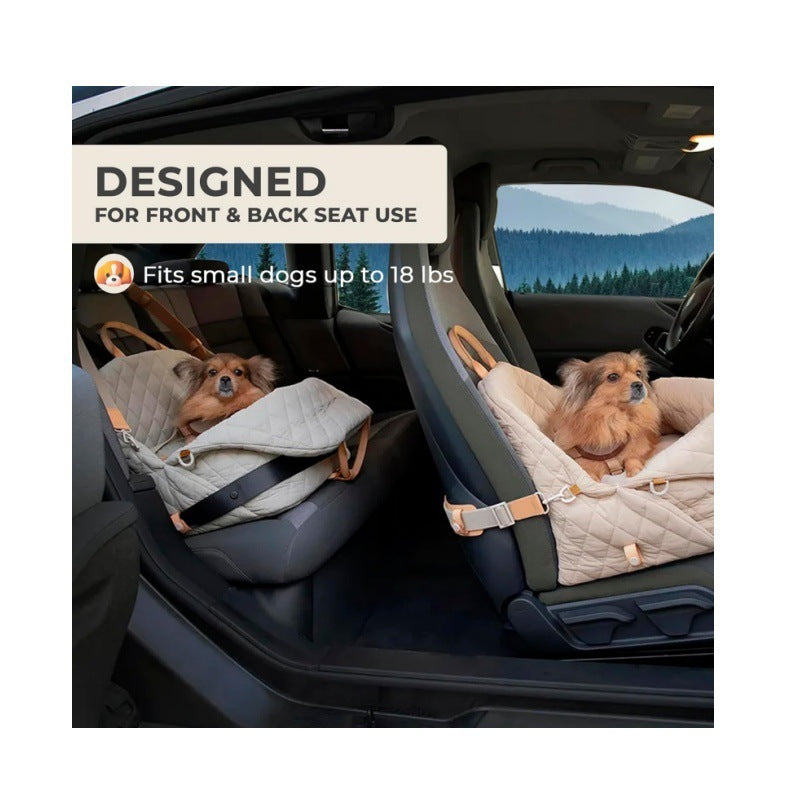 Pink quilted pet carrier car seat with straps for front and back seat use