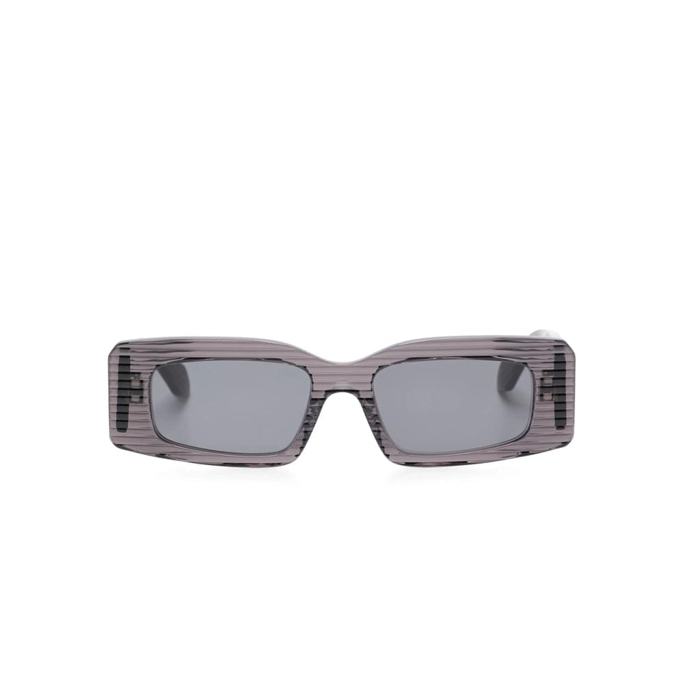 Grey square sunglasses with dark lenses and ribbed frame