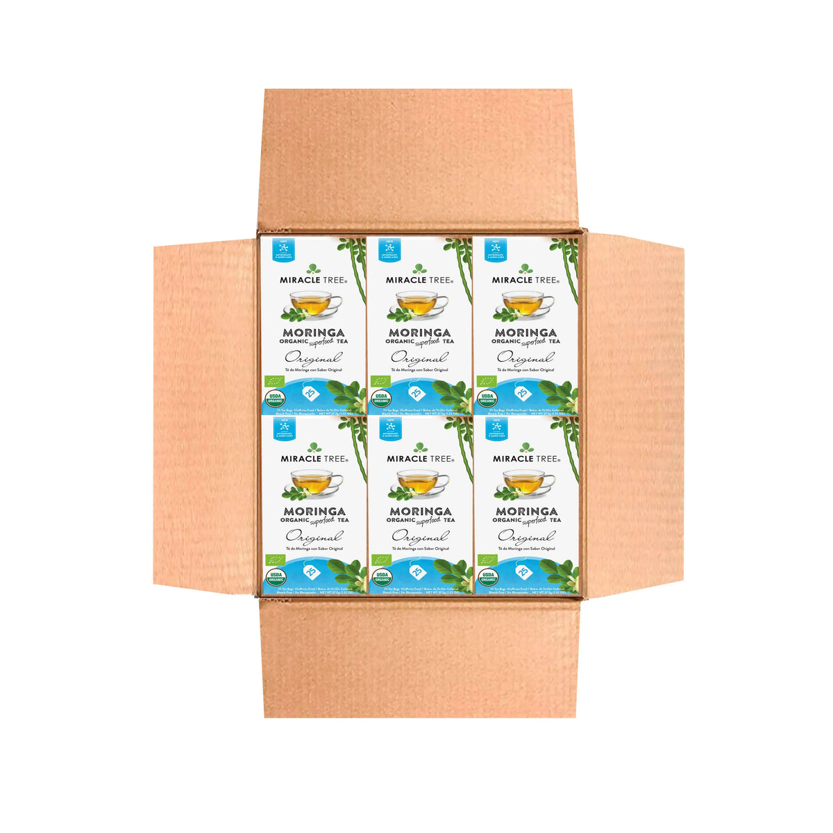 Cardboard tea multipack showing multiple Miracle Tree Moringa original boxes
