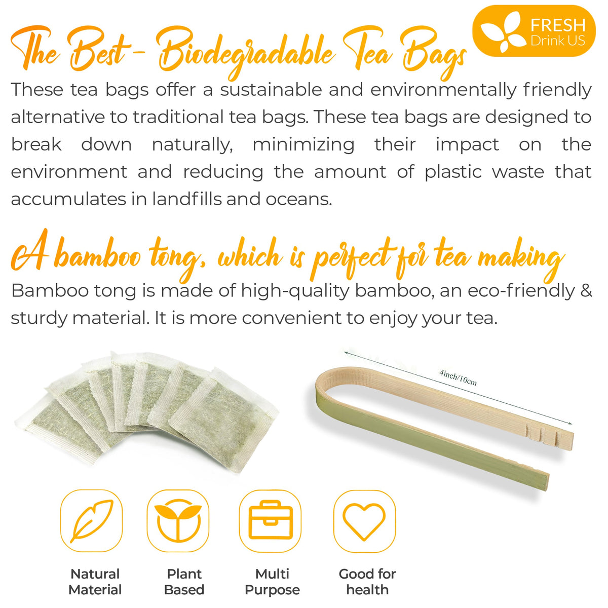 Biodegradable herbal tea bag set with bamboo tongs and sachets