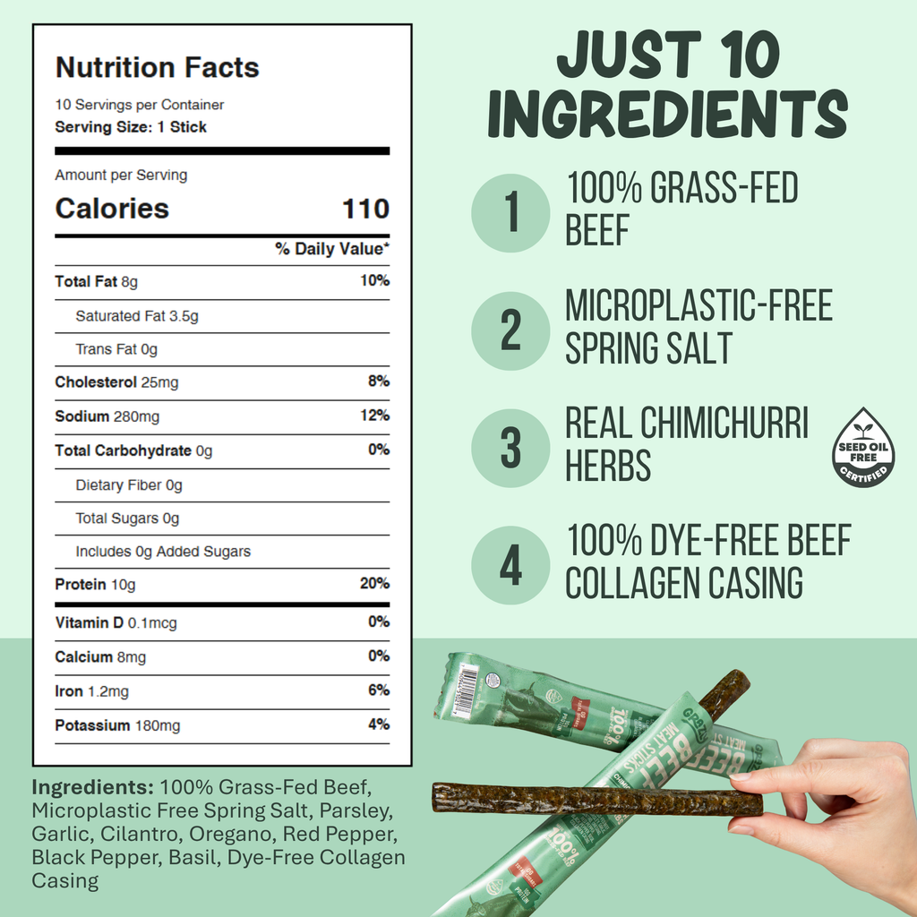 Chimichurri beef meat sticks nutrition facts panel and ingredient list