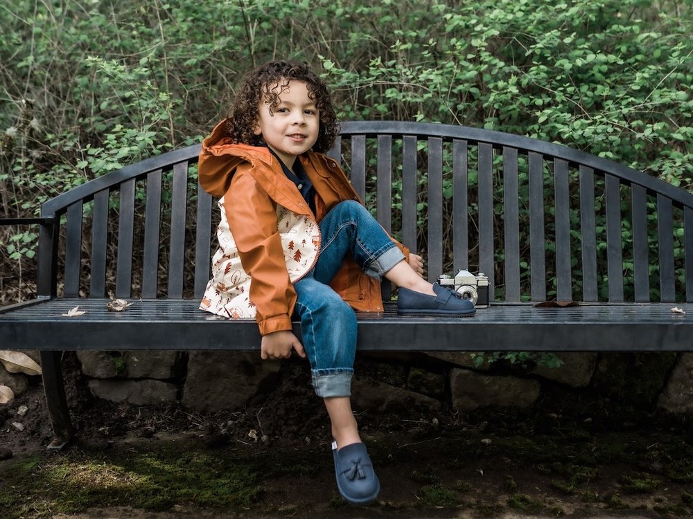 Kids barefoot shoes, blue slip-on design with low-profile sole