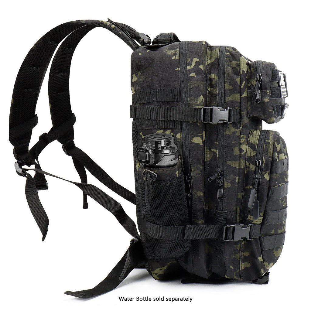 Green and black camouflage travel laptop backpack with side shoulder strap