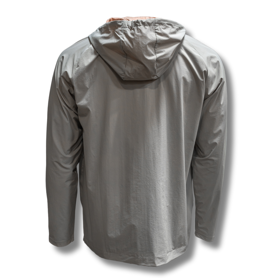 Men's Journey Jacket light gray with attached hood, back view