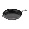 Enameled cast iron fry pan with long handle, graphite gray interior and dark exterior