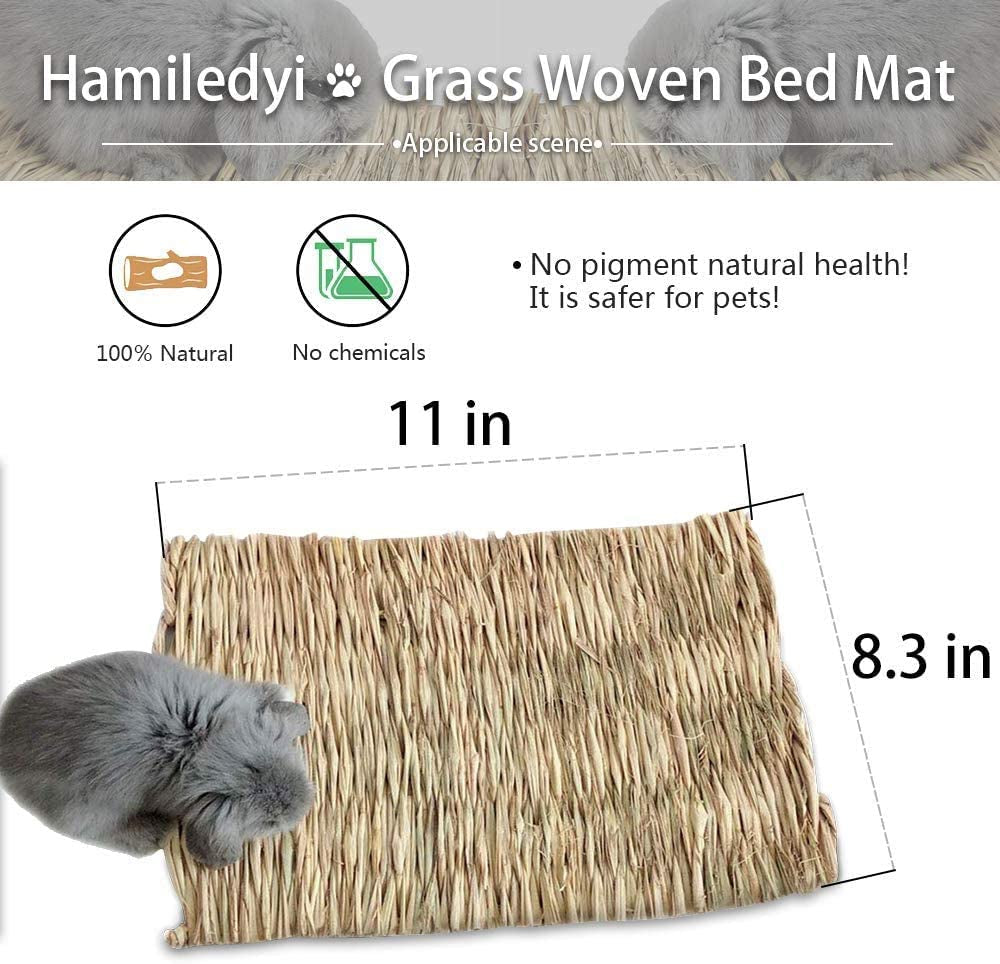 Grass woven pet bed mat, rectangular 11 in x 8.3 in straw weave
