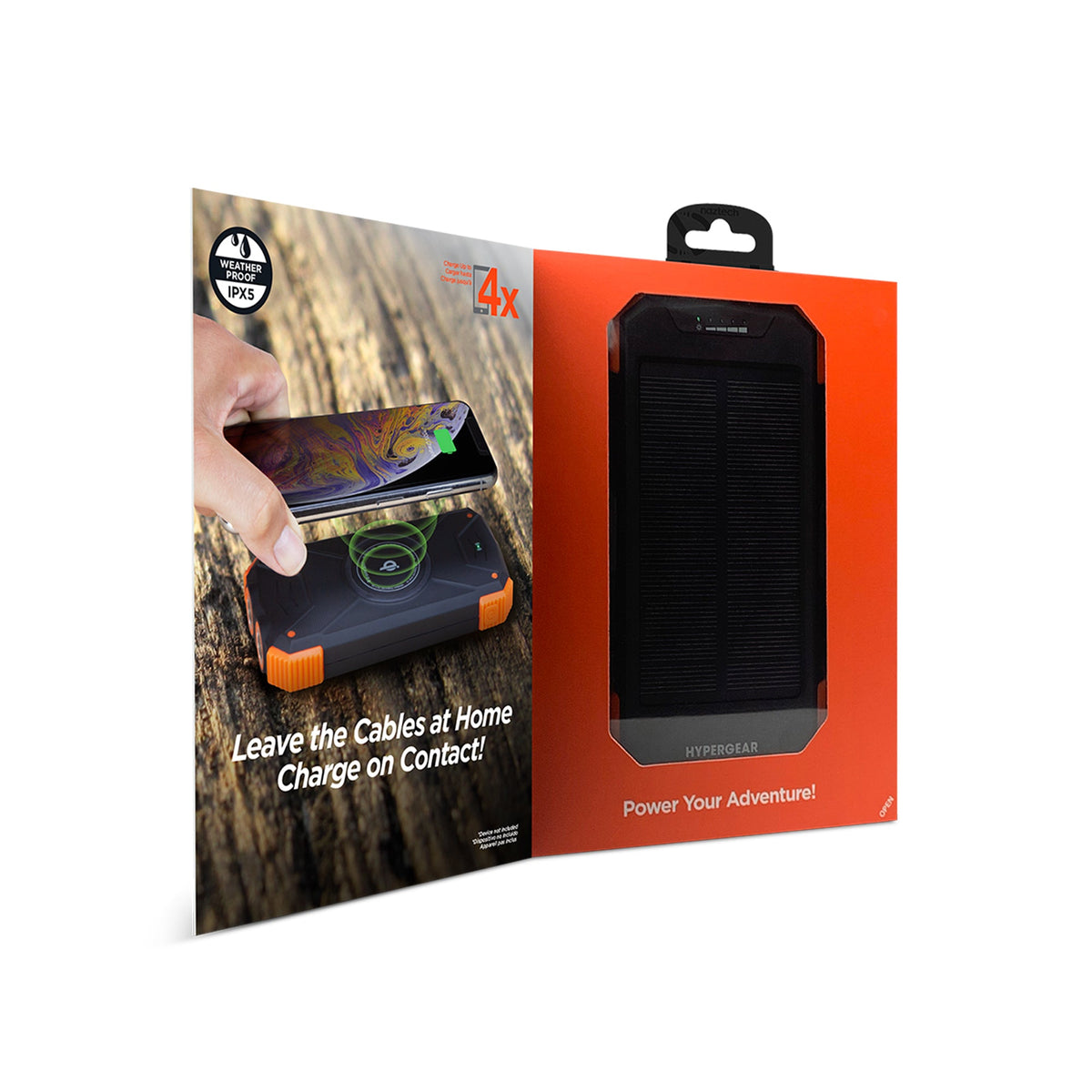 HyperGear wireless solar power bank retail package back with solar panel product view