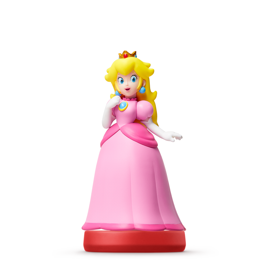 Princess Peach amiibo figurine with pink gown and gold crown