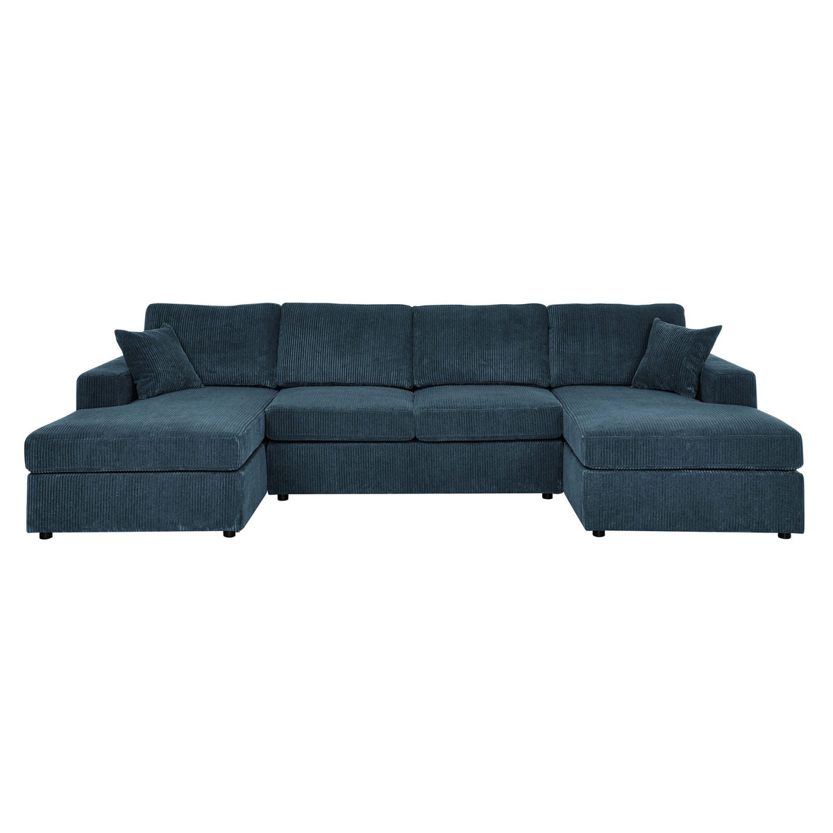 Blue sectional sofa with two chaise seats and tufted back cushion design