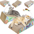 Cat scratcher lounge set with curved and angled pads and spring toys