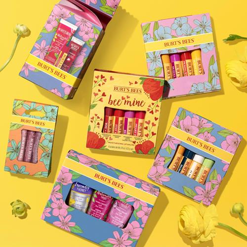 Floral lip balm gift set boxes with assorted balm tubes and flavors