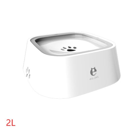 White automatic pet water dispenser with paw-print tray and side overflow spout