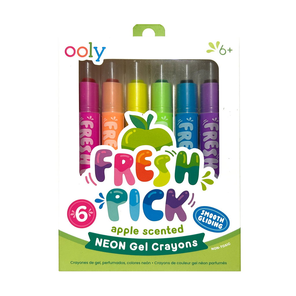 Apple-scented neon gel crayon set in plastic case, 6 colors