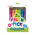 Apple-scented neon gel crayon set in plastic case, 6 colors