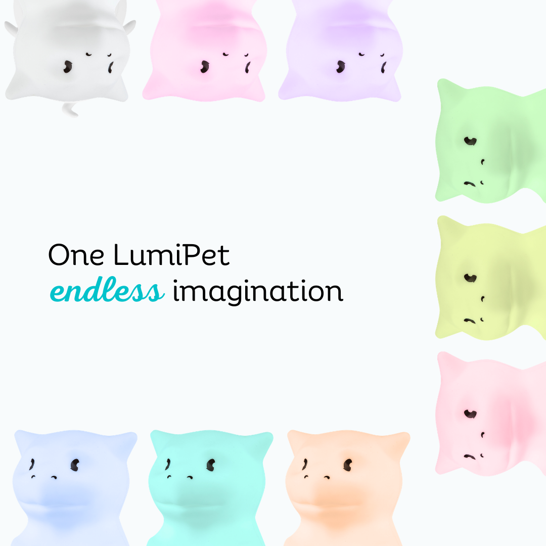 Pastel-colored LumiPets silicone dragon night lights in a set