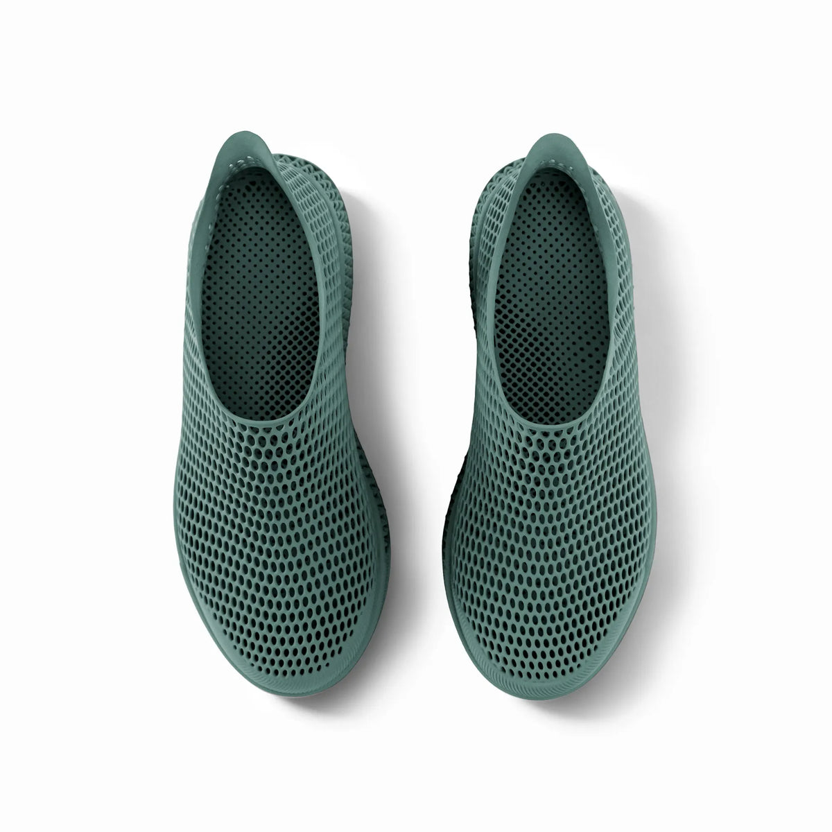 Pair of green 3D-printed casual sneakers, top view showing perforated mesh openings