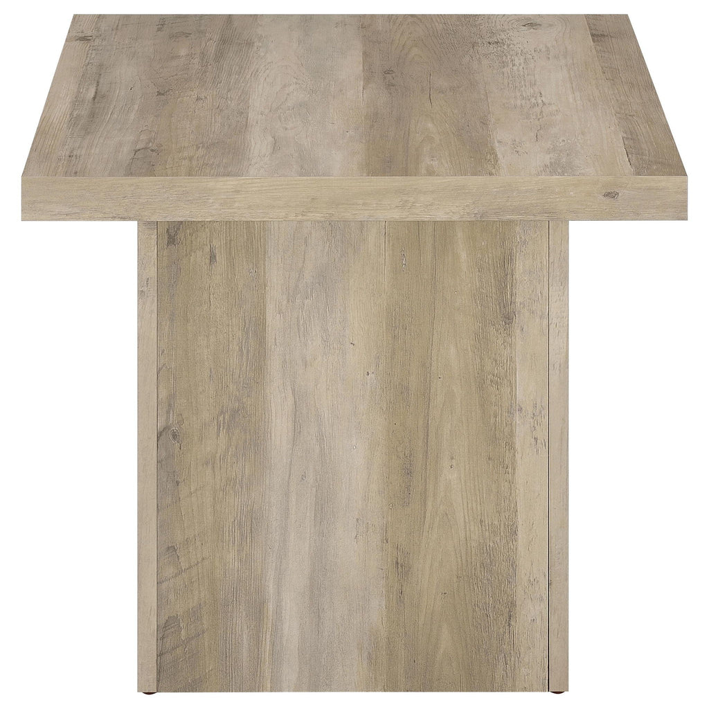 Distressed pine square end table with textured wood grain and flat tabletop