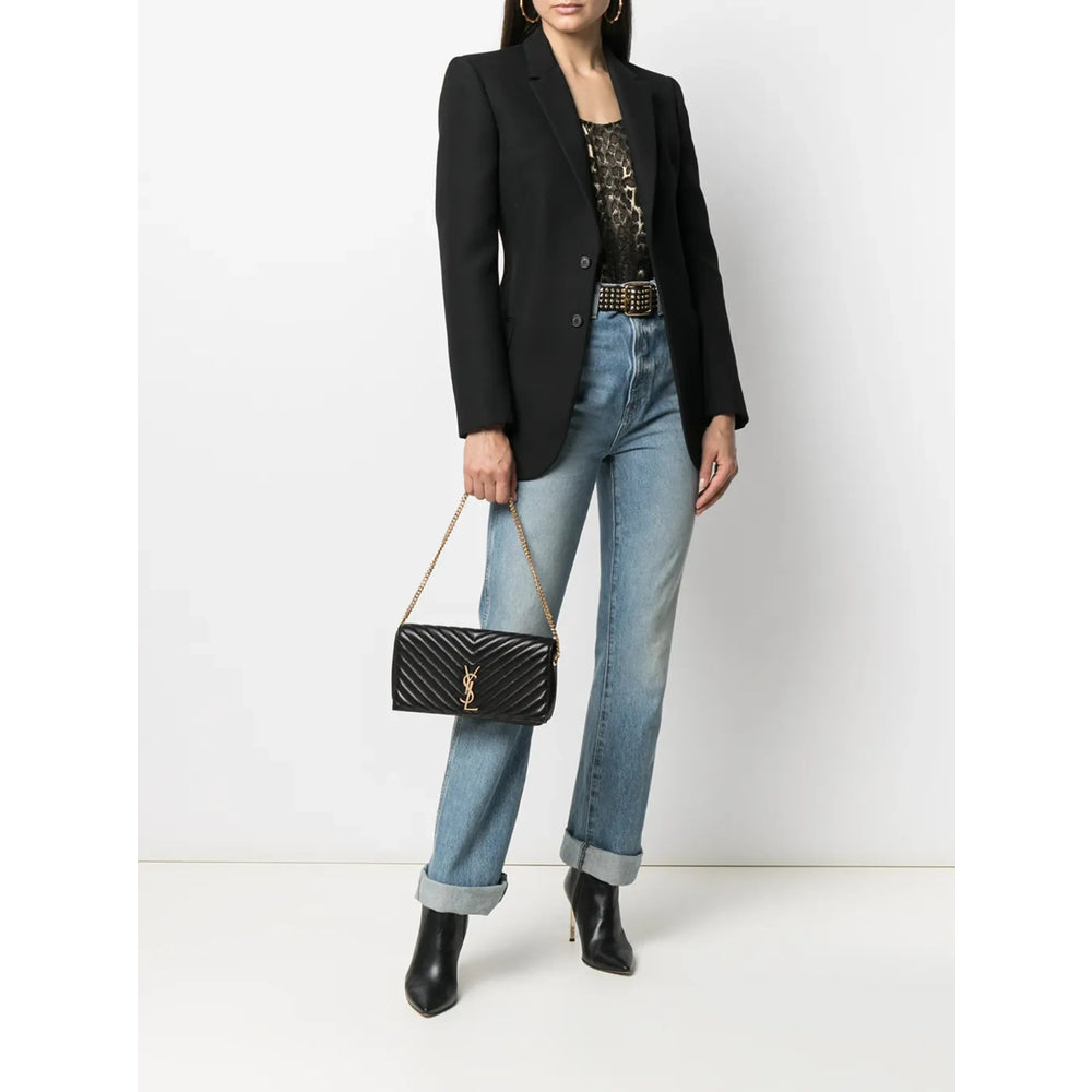 Saint Laurent quilted black leather shoulder bag, gold chain strap and logo