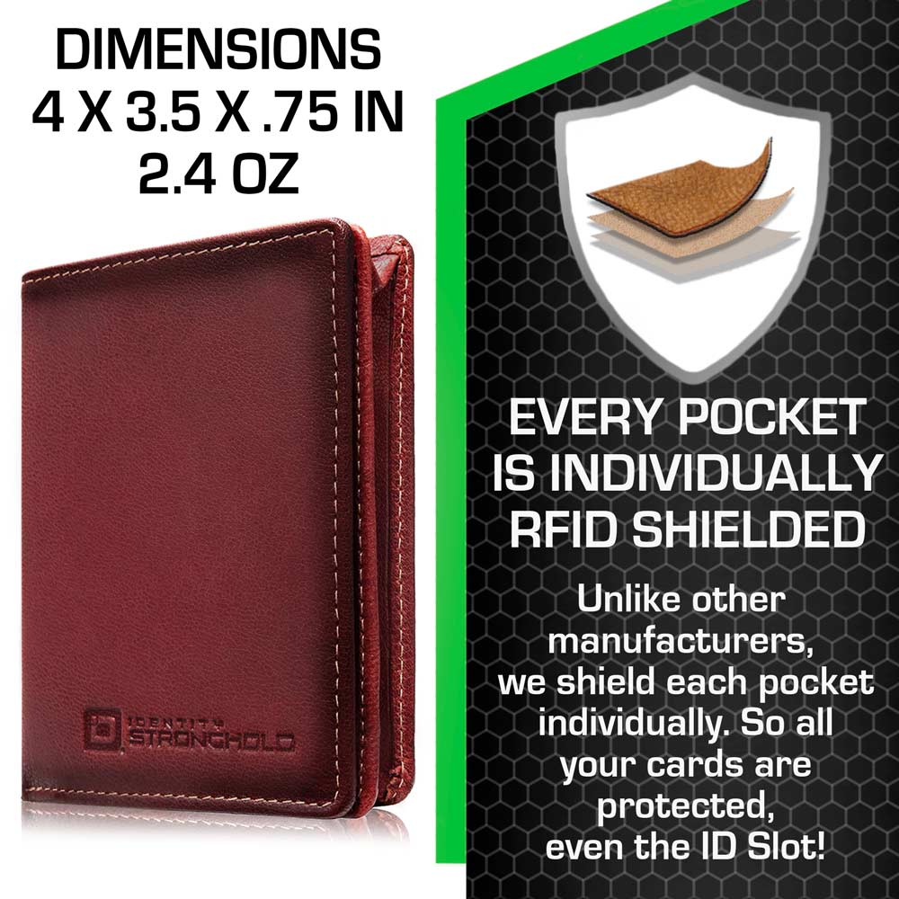 Red minimalist RFID secure wallet with leather-like finish and side card holder